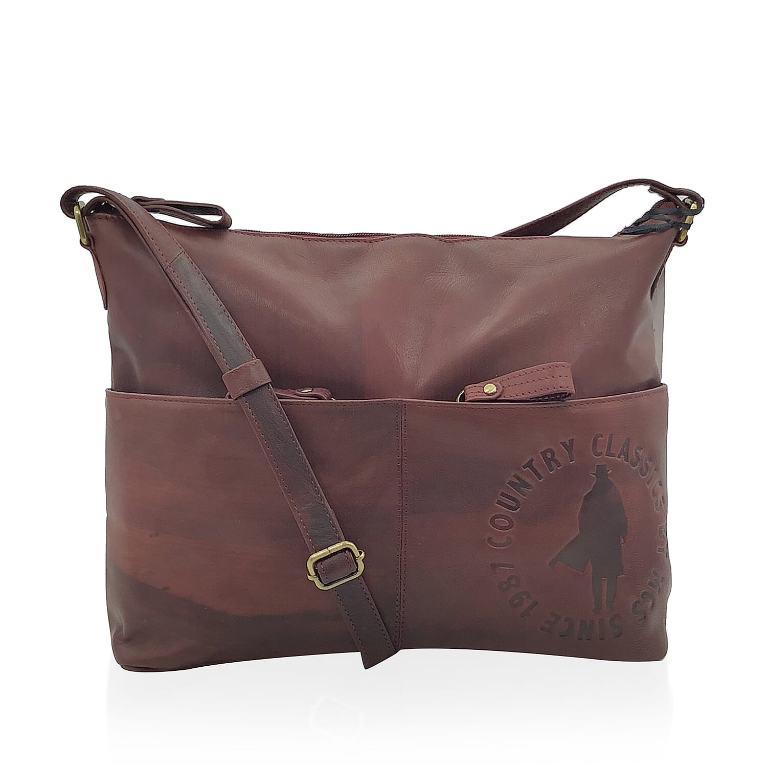 MCS Country Classics: 100% Genuine Leather Handbag - Burgundy