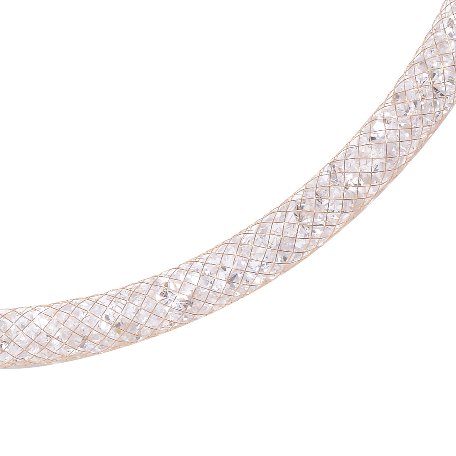 Designer Inspired-White Austrian Crystal (Rnd) Mesh Necklace (Size 17) in Gold and Silver Plated with Magnetic Lock