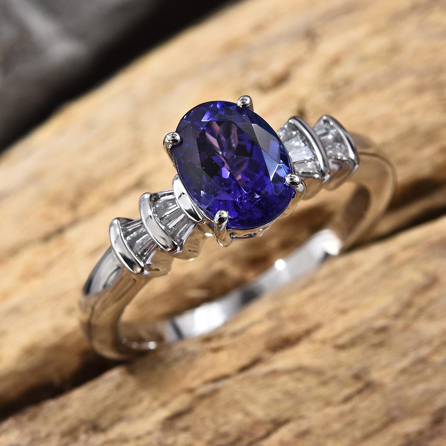 RHAPSODY 950 Platinum AAAA Tanzanite (Ovl), Diamond (VS - E-F) Ring 1.50 Ct.