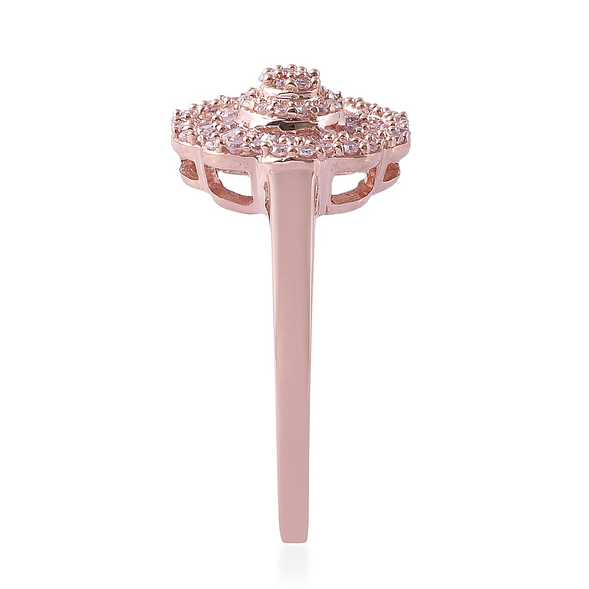 9K Rose Gold Natural Pink Diamond (Rnd and Bgt), Diamond Ring 0.50 Ct.