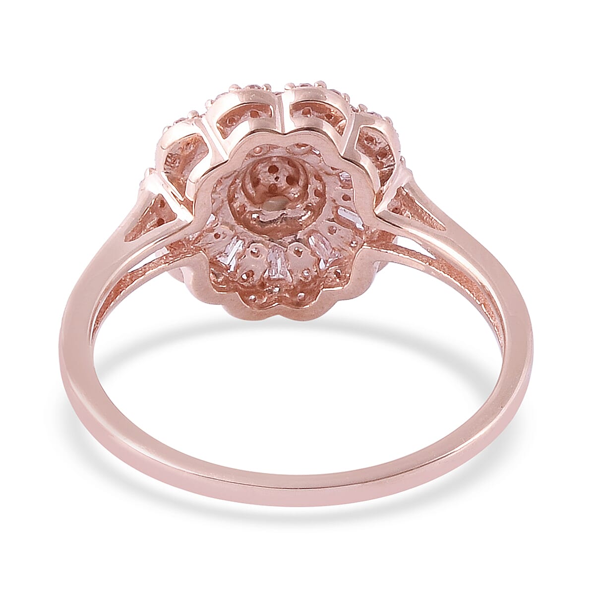 9K Rose Gold Natural Pink Diamond (Rnd and Bgt), Diamond Ring 0.50 Ct.
