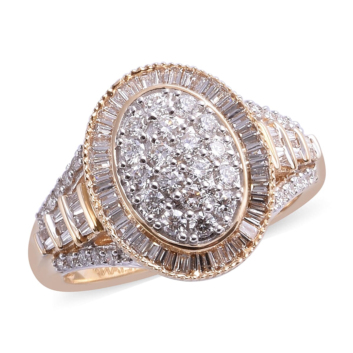 ILIANA 18K Yellow Gold IGI Certified Diamond (Rnd and Bgt) (SI / G-H) Ring 1.00 Ct, Gold wt 5.50 Gms, Number of Diamonds 102