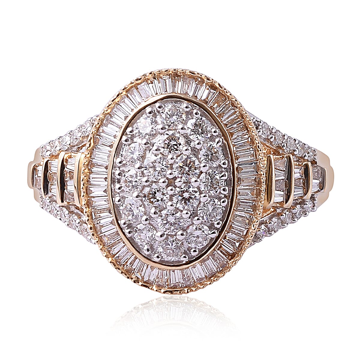 ILIANA 18K Yellow Gold IGI Certified Diamond (Rnd and Bgt) (SI / G-H) Ring 1.00 Ct, Gold wt 5.50 Gms, Number of Diamonds 102