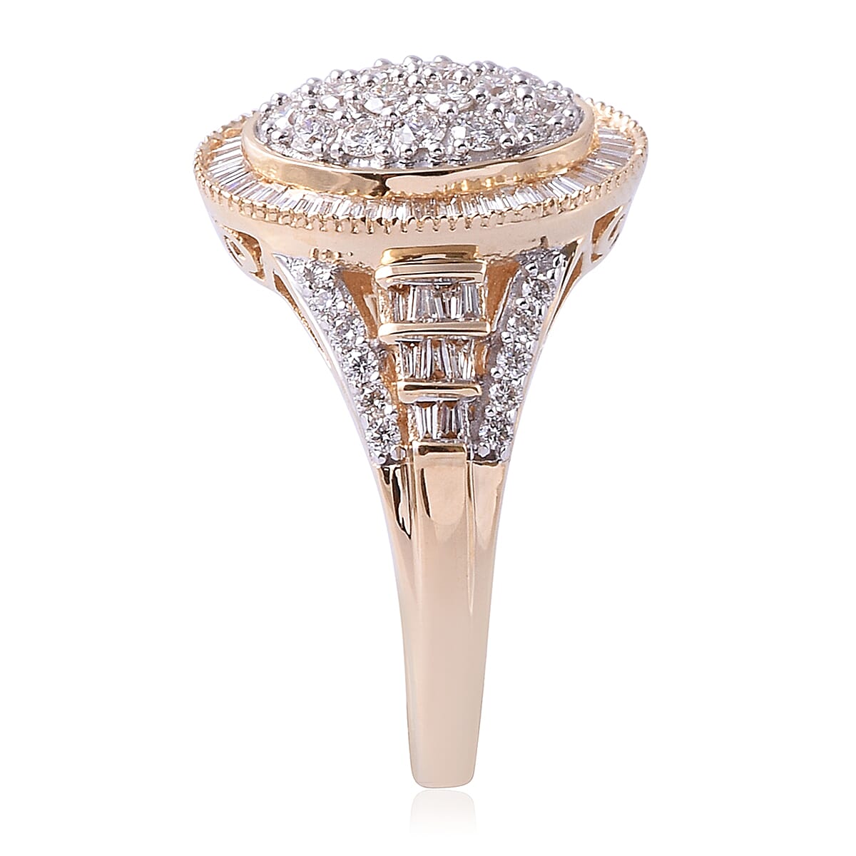 ILIANA 18K Yellow Gold IGI Certified Diamond (Rnd and Bgt) (SI / G-H) Ring 1.00 Ct, Gold wt 5.50 Gms, Number of Diamonds 102