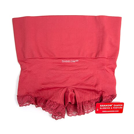 3 Piece Set- Sankom Functional Patent Body Shaper Briefs  with Lace (Size L-XL) (Size 16 to18)- Colour Dark Blue, Taupe Brown and Garnet Pink