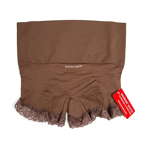 3 Piece Set- Sankom Functional Patent Body Shaper Briefs  with Lace (Size L-XL) (Size 16 to18)- Colour Dark Blue, Taupe Brown and Garnet Pink