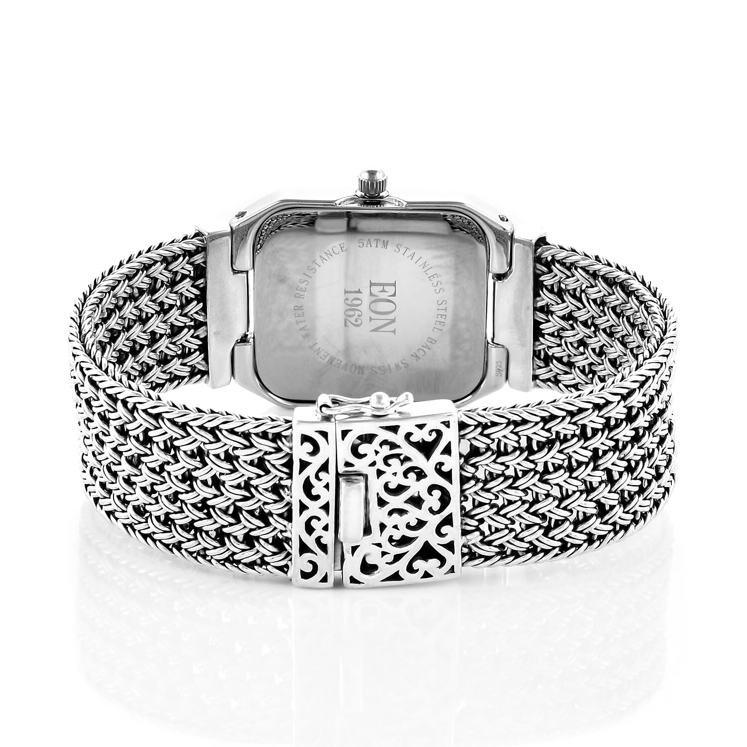Royal Bali Collection EON 1962 Swiss Movement Sterling Silver Braided Bracelet Watch (Size 8.0), Silver wt 63.00 Gms