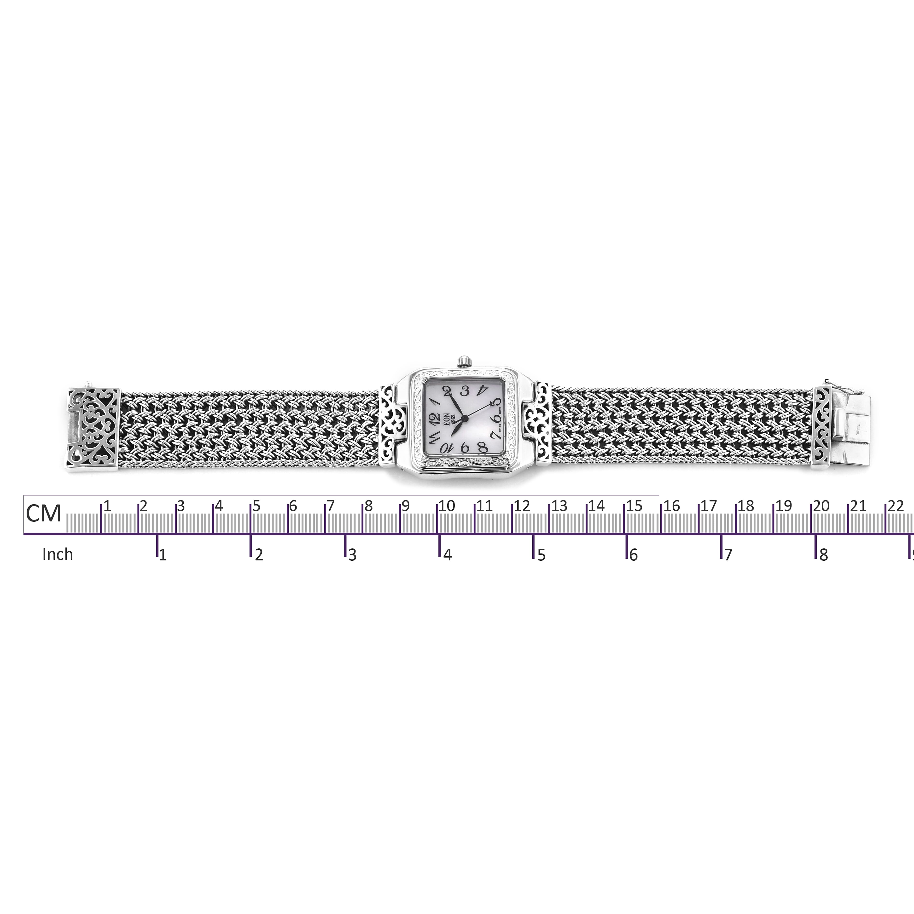 Royal Bali Collection EON 1962 Swiss Movement Sterling Silver Braided Bracelet Watch (Size 8.0), Silver wt 63.00 Gms