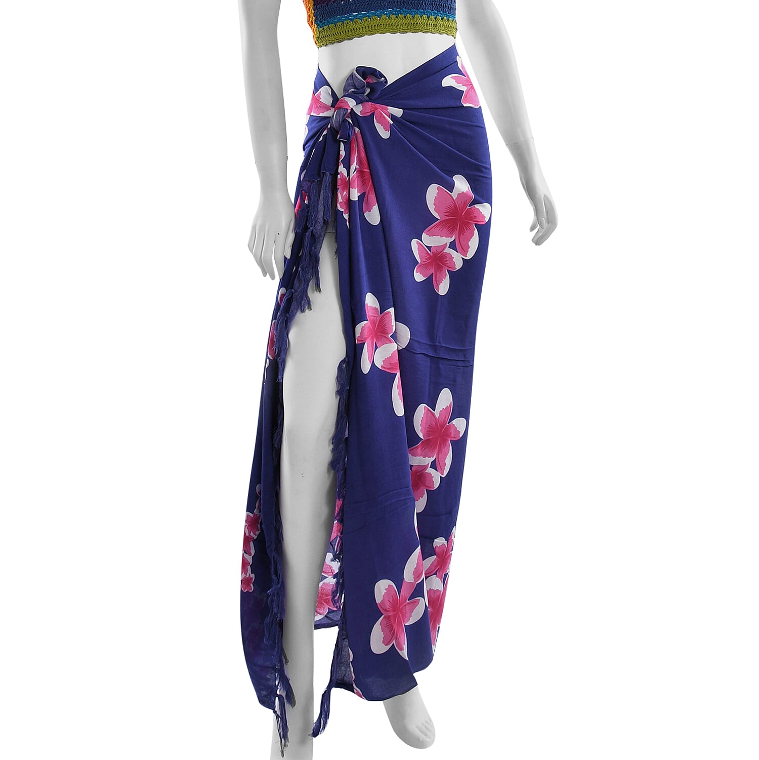 Balinese Navy Blue Colour Floral Pattern Hand Painted Sarong