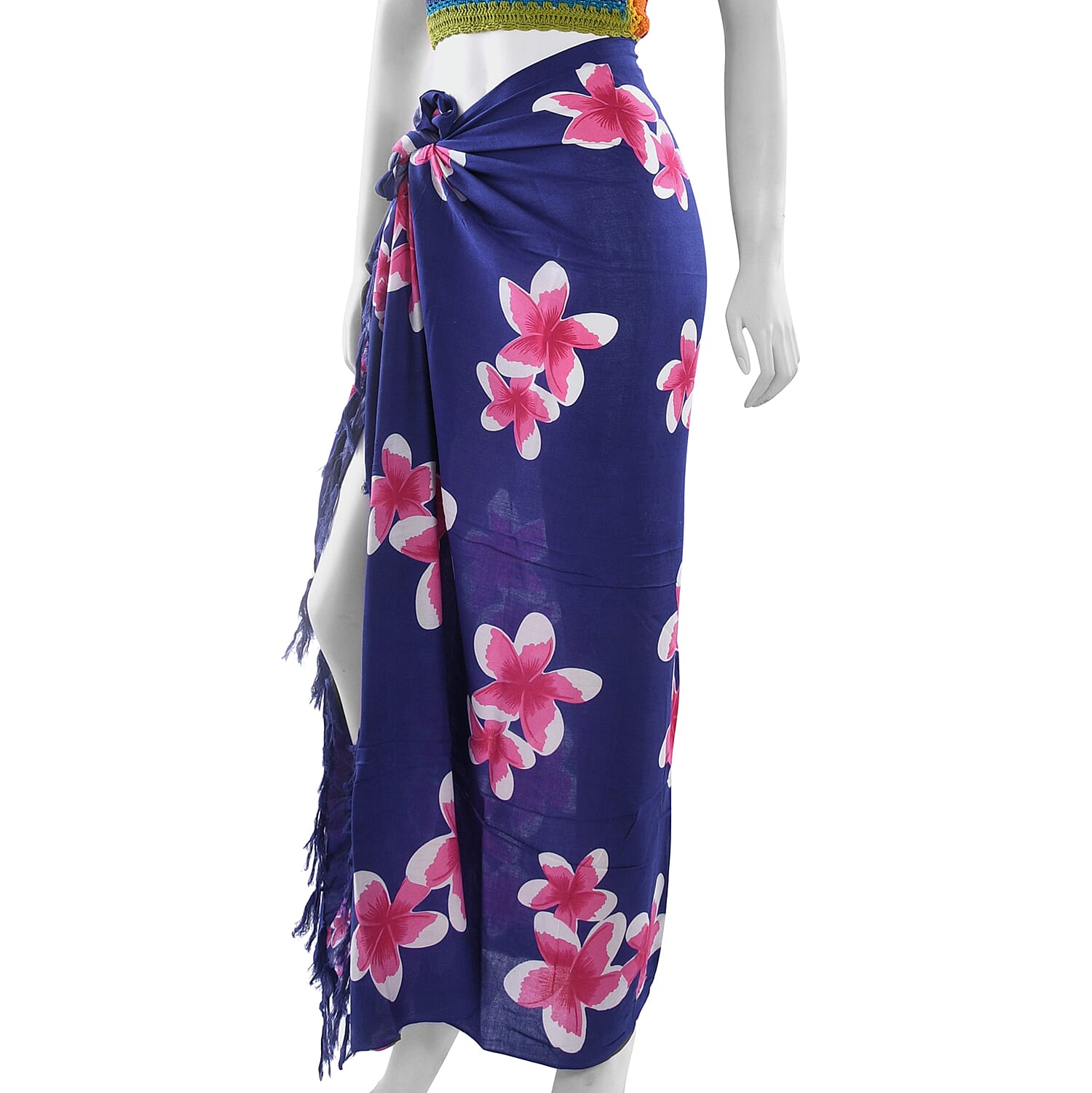 Balinese Navy Blue Colour Floral Pattern Hand Painted Sarong