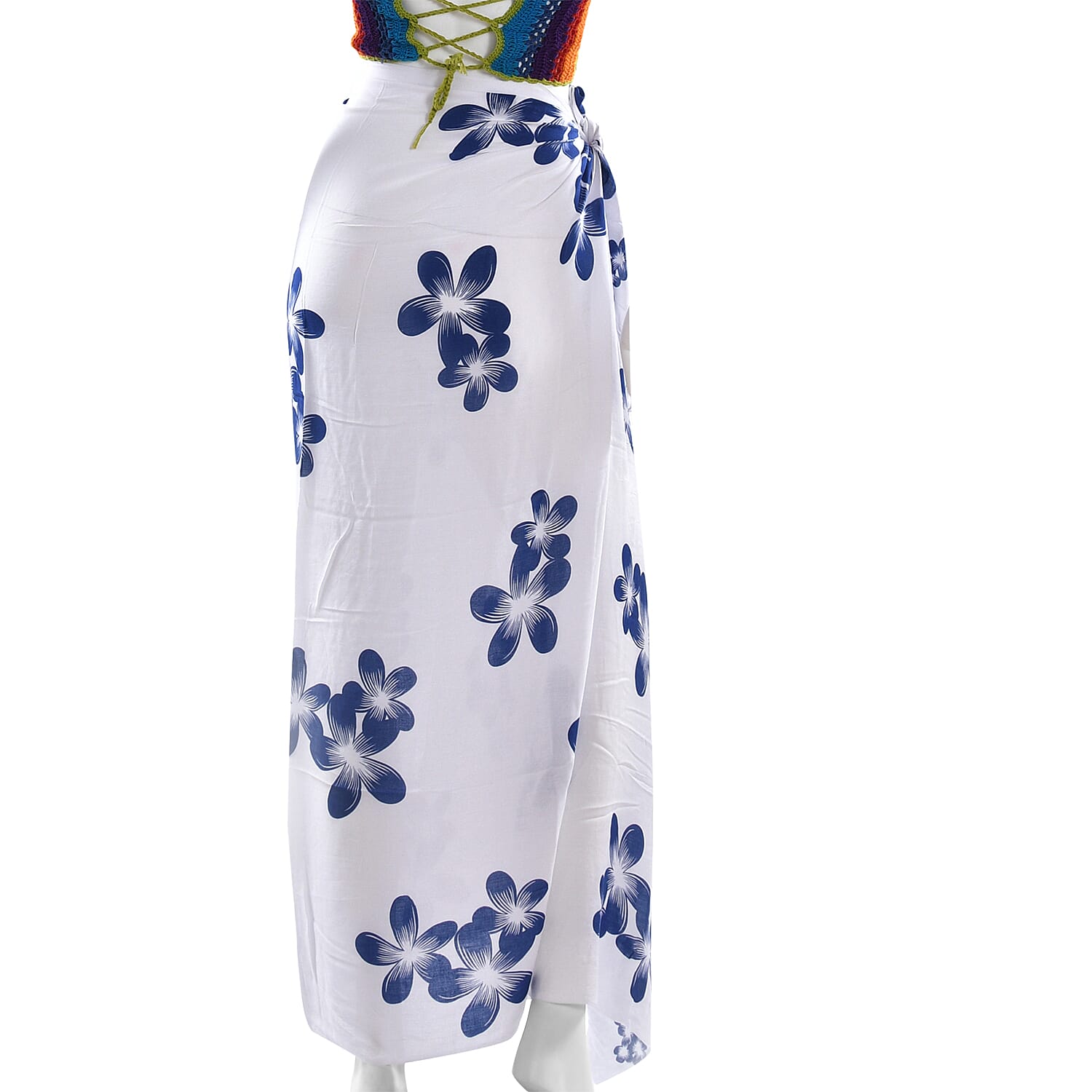 White Colour Floral Pattern Hand Painted Sarong