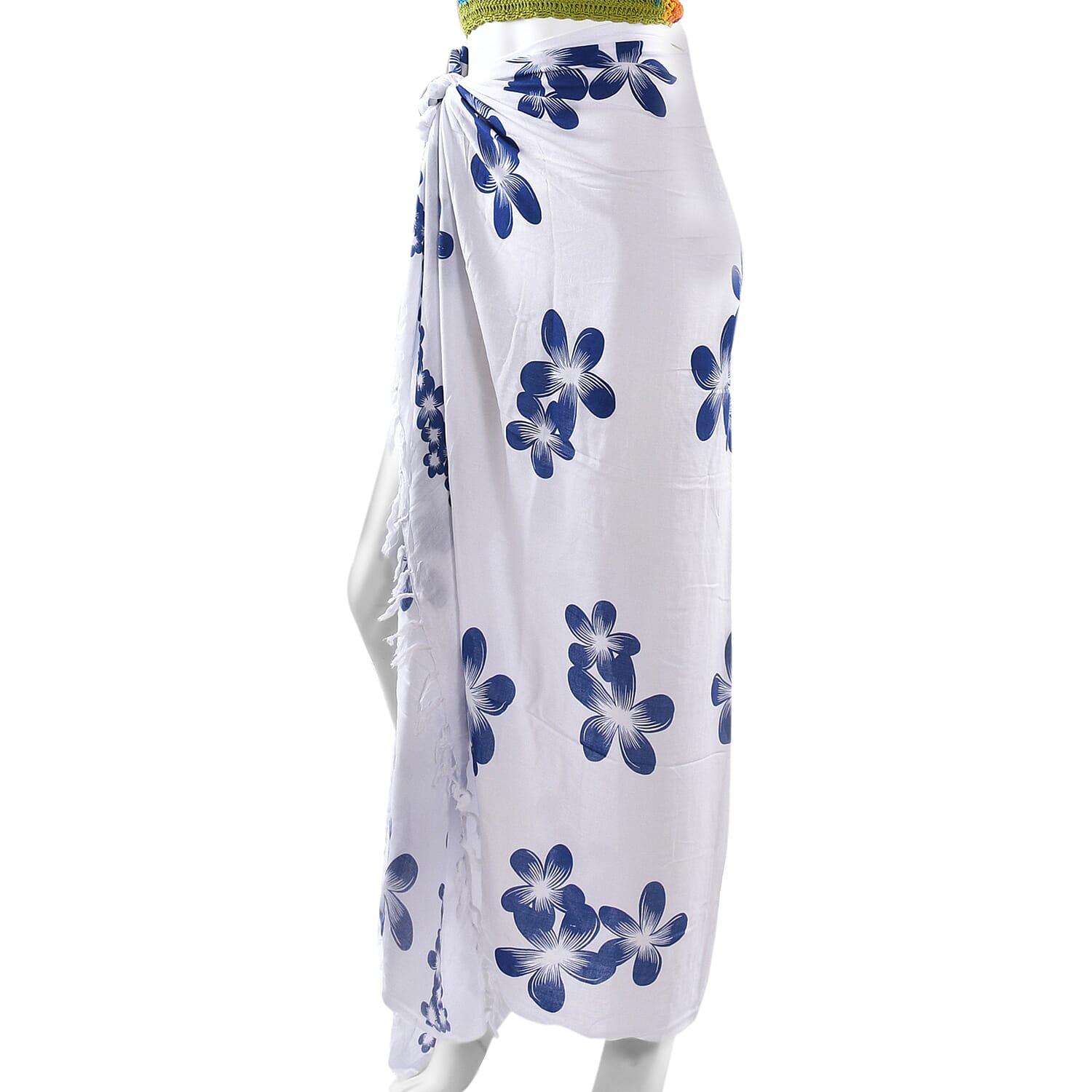 White Colour Floral Pattern Hand Painted Sarong