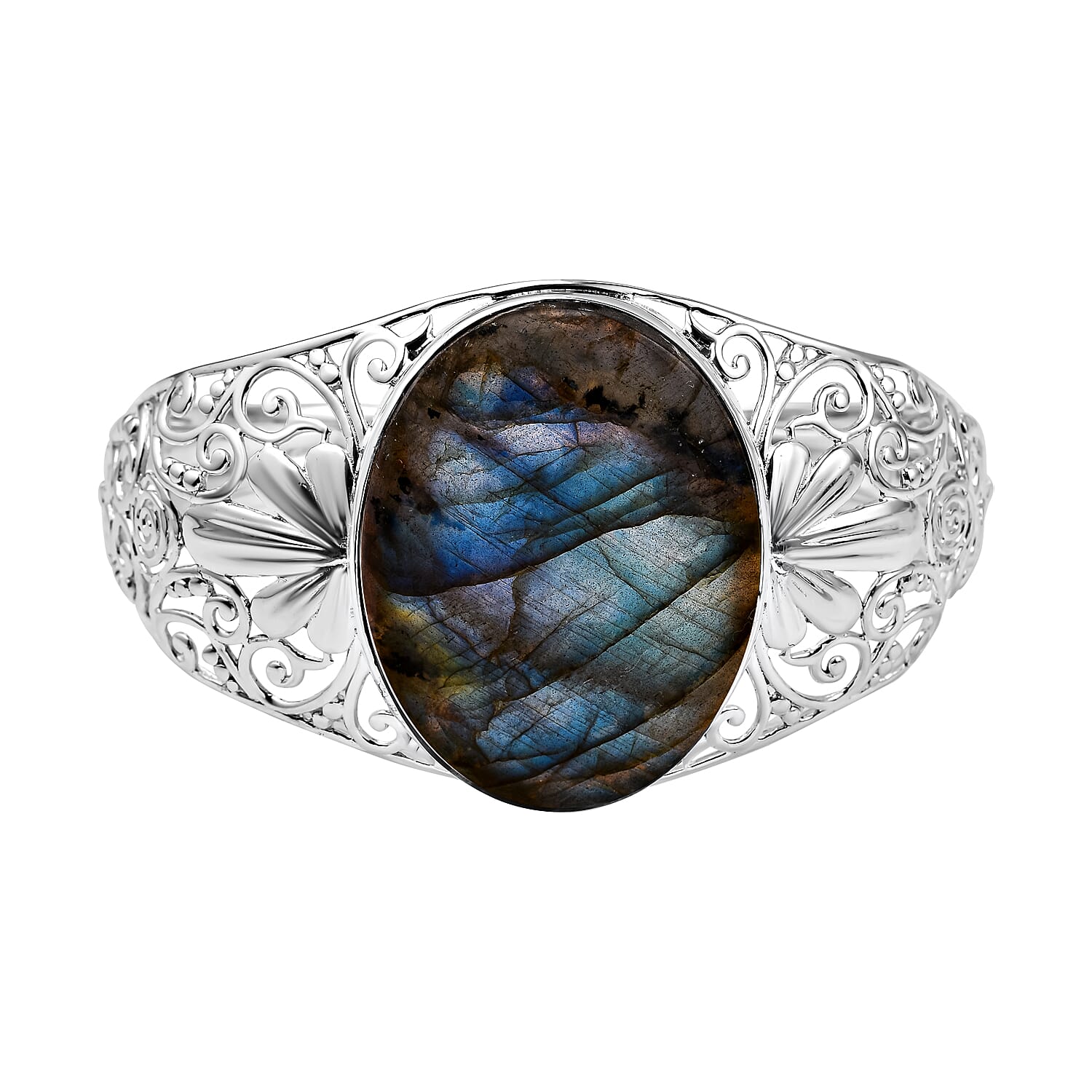 Vegas Buy - Rare Size Labradorite Bangle (Size 7.5) in Sterling Silver 76.790 Ct, Silver Wt. 32.00 Gms