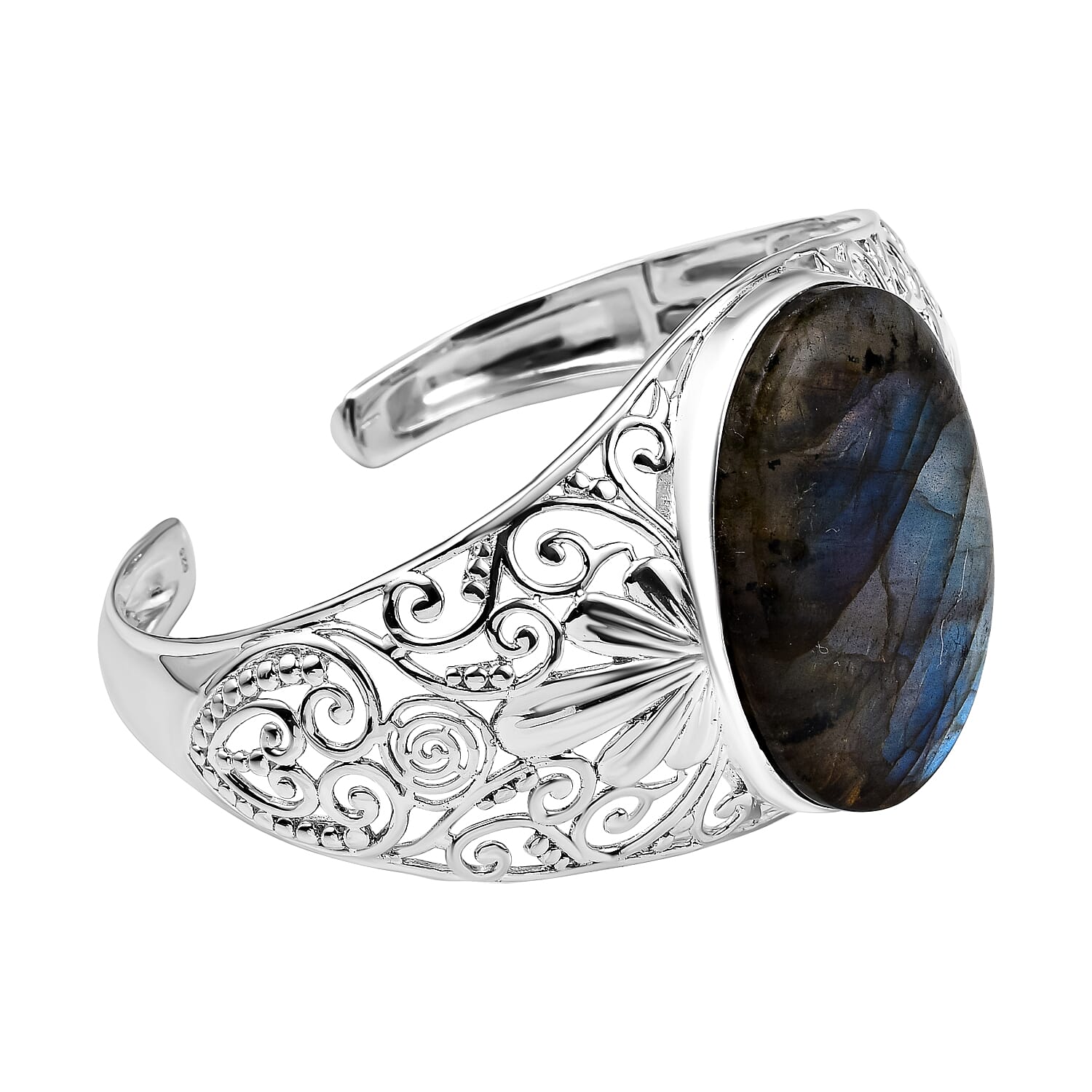 Vegas Buy - Rare Size Labradorite Bangle (Size 7.5) in Sterling Silver 76.790 Ct, Silver Wt. 32.00 Gms