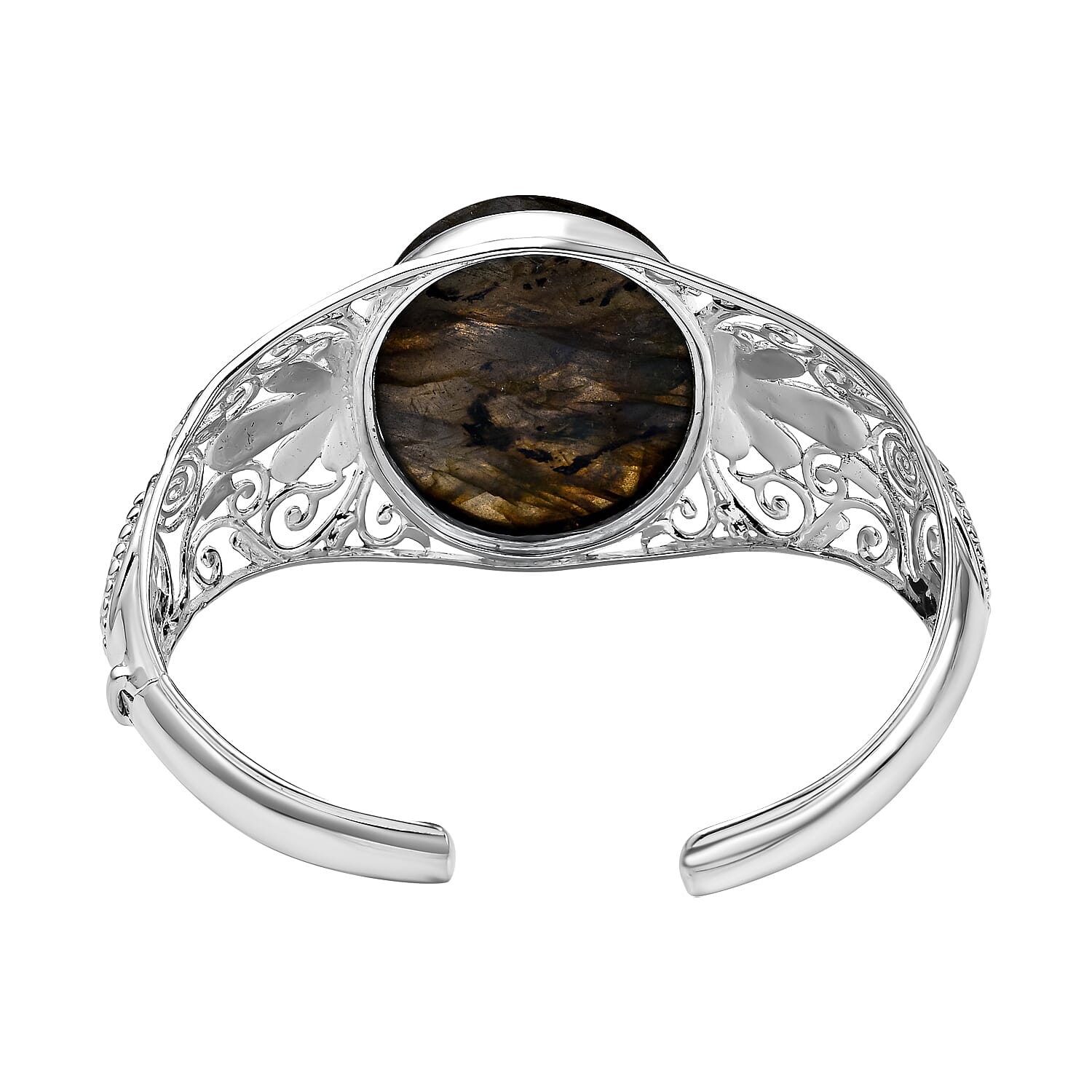 Vegas Buy - Rare Size Labradorite Bangle (Size 7.5) in Sterling Silver 76.790 Ct, Silver Wt. 32.00 Gms