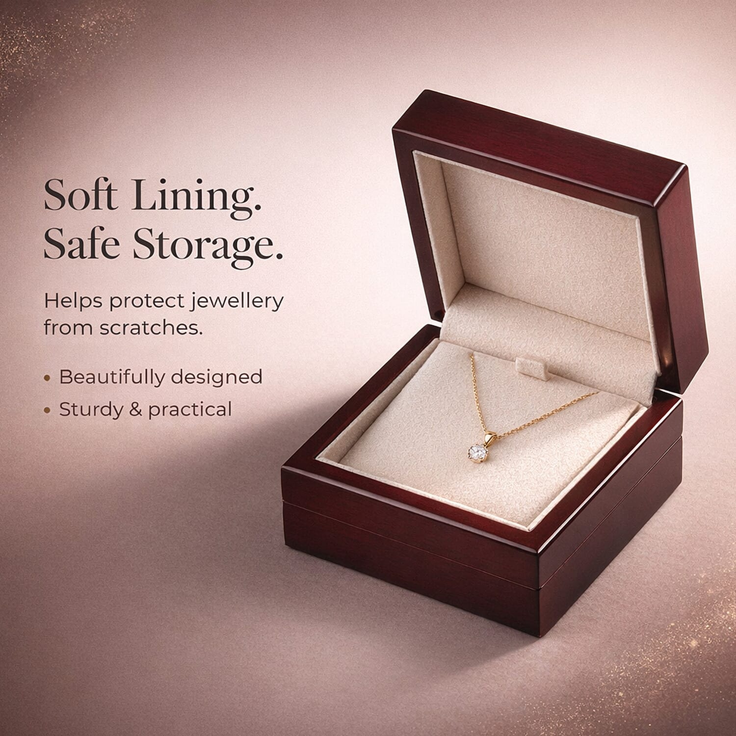 Jewellery Gifting -Velvet Lining Wooden Necklace and Pendant Box - (Size 10x10x4 cm)