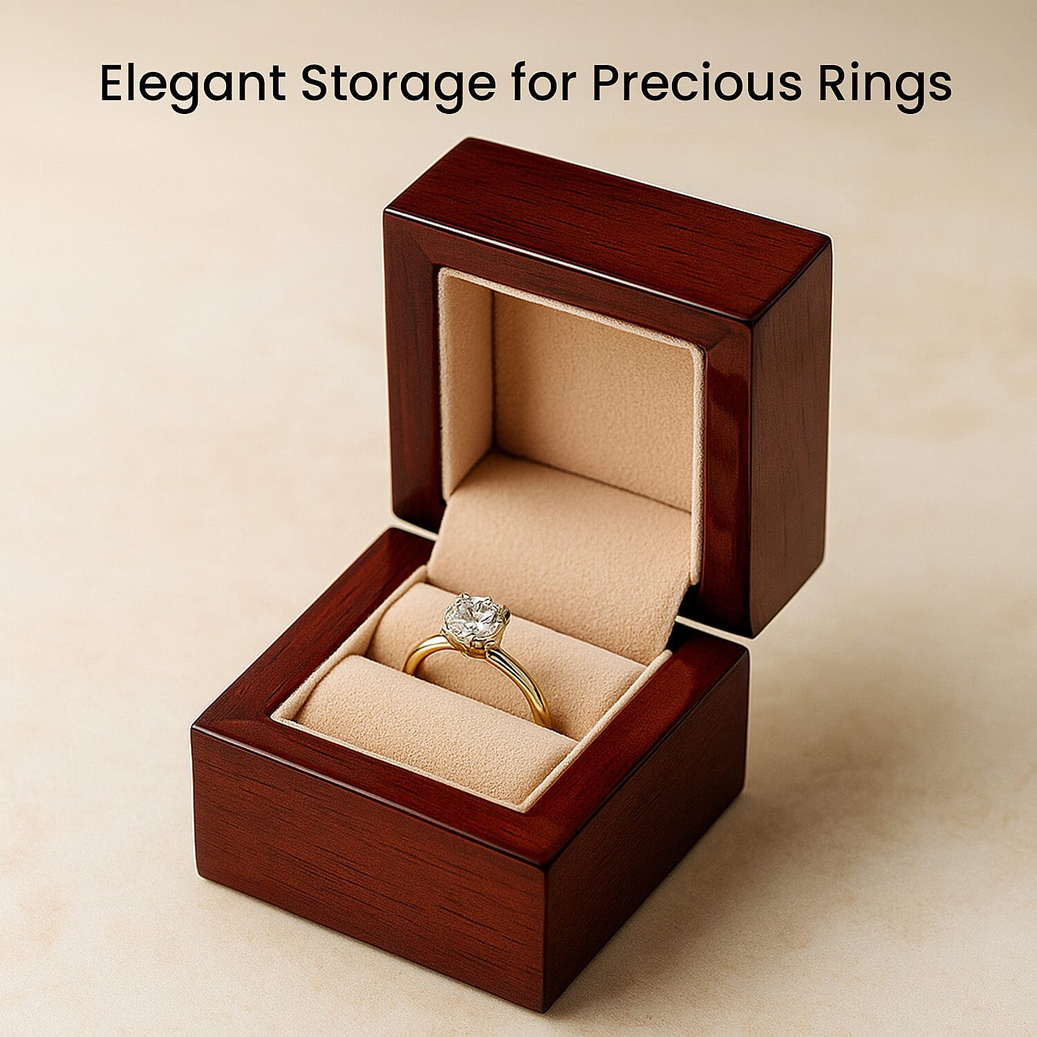 Velvet Lining Wooden Ring Box - (Size 6x6x5 cm)
