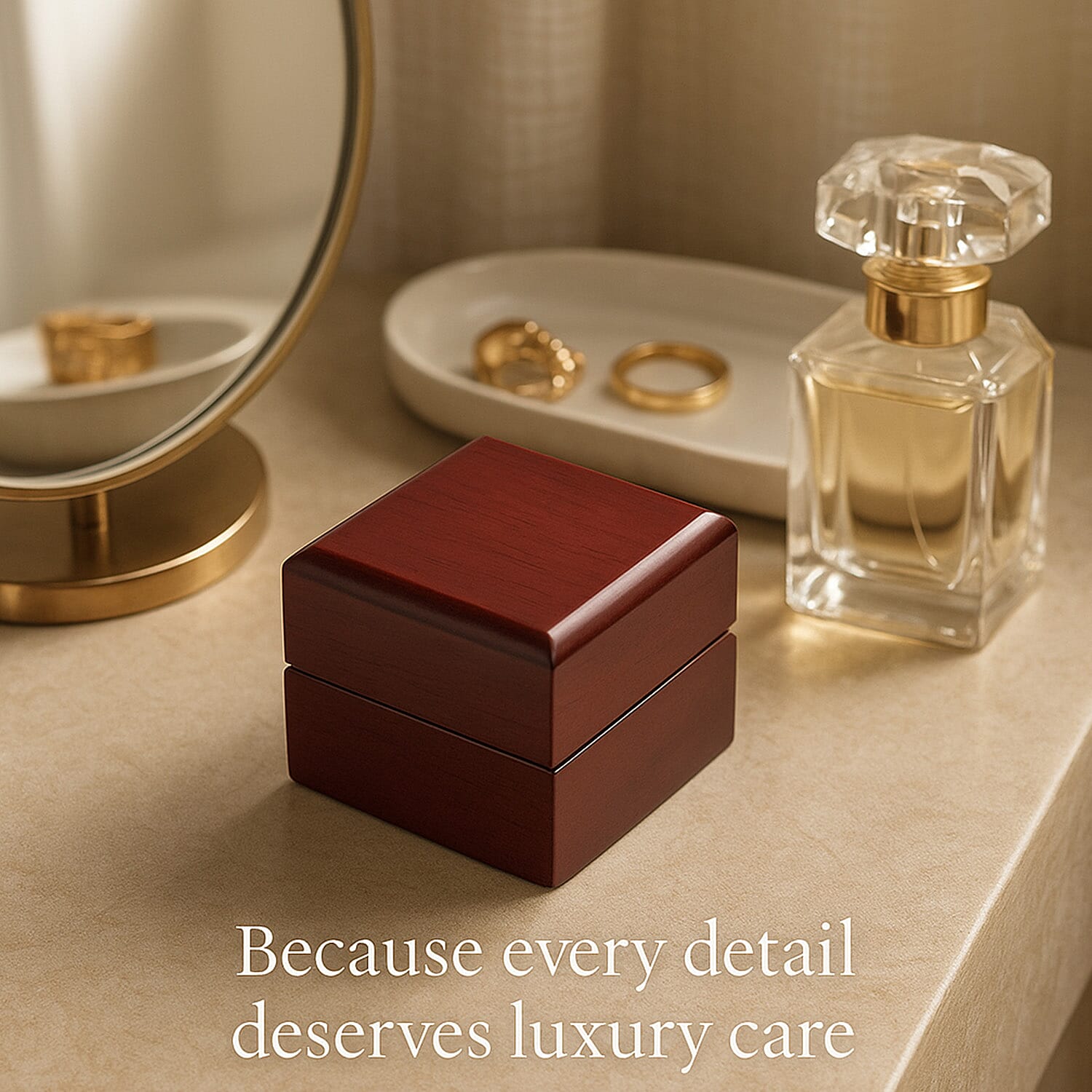 Velvet Lining Wooden Ring Box - (Size 6x6x5 cm)