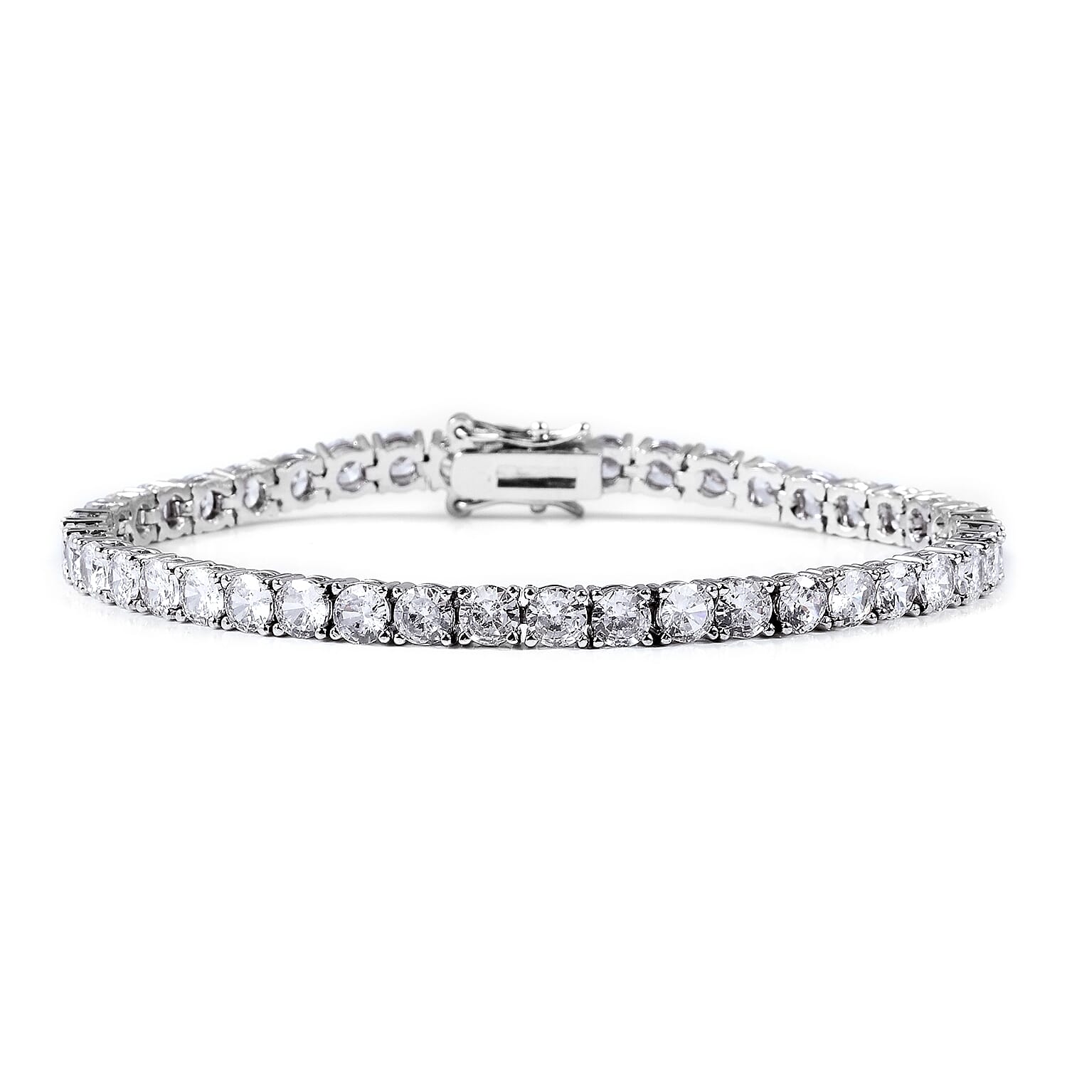Simulated Diamond (Rnd) Bracelet (Size 8) in Silver Tone