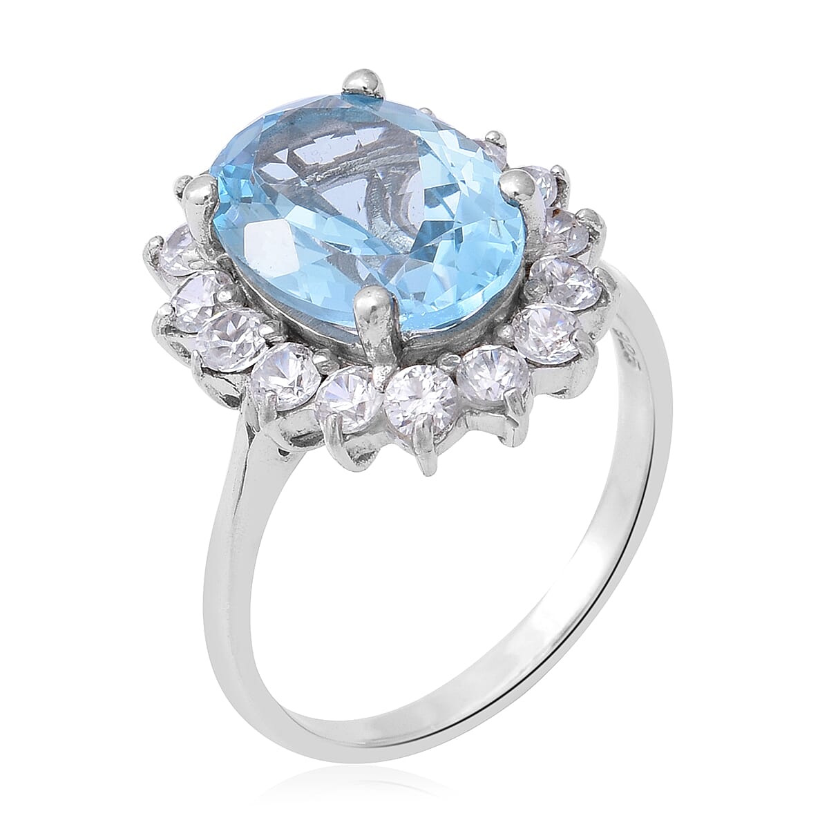 Hong Kong Close Out Deal - AAA Sky Blue Topaz (Ovl 14x10 mm), Natural Zircon Ring in Rhodium Overlay Sterling Silver 8.93 Ct.