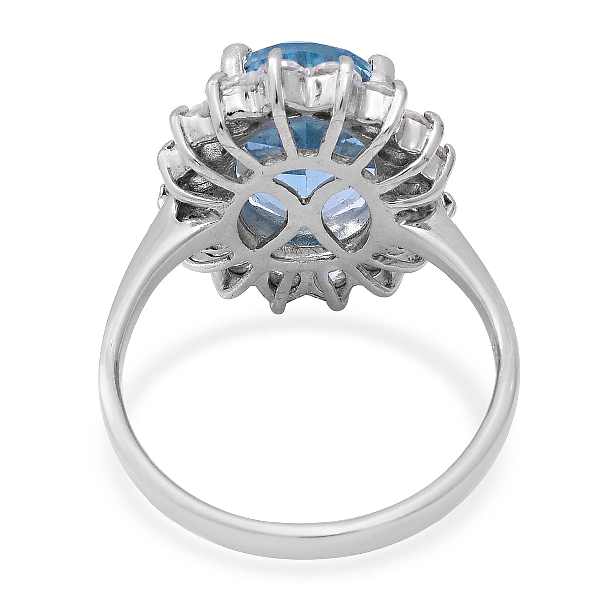 Hong Kong Close Out Deal - AAA Sky Blue Topaz (Ovl 14x10 mm), Natural Zircon Ring in Rhodium Overlay Sterling Silver 8.93 Ct.