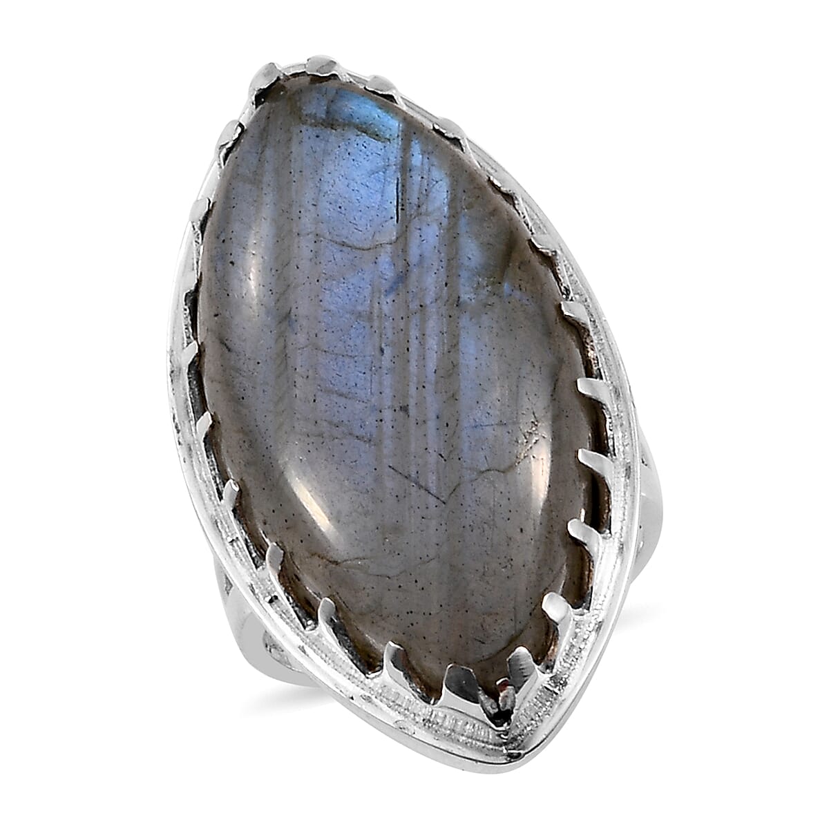 Artisan Crafted Labradorite (Mrq 30x15 mm) Ring in Sterling Silver 24.970 Ct, Silver wt 7.60 Gms