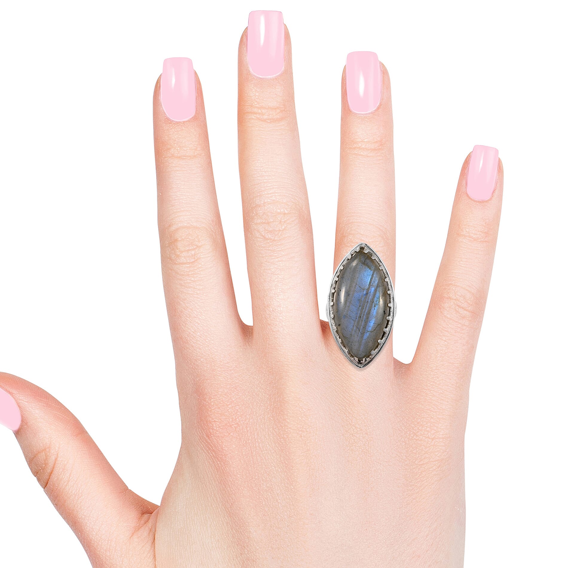 Artisan Crafted Labradorite (Mrq 30x15 mm) Ring in Sterling Silver 24.970 Ct, Silver wt 7.60 Gms