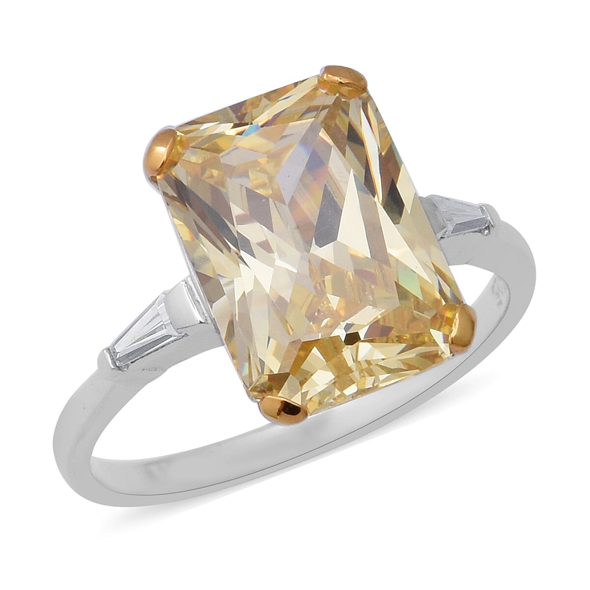 ELANZA Swiss Star Simulated Canary Diamond (Oct 14x10 mm), Simulated Diamond Ring in Rhodium Overlay Sterling Silver