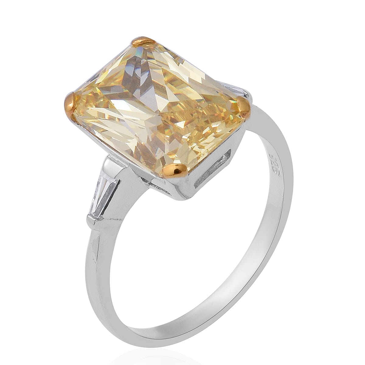 ELANZA Swiss Star Simulated Canary Diamond (Oct 14x10 mm), Simulated Diamond Ring in Rhodium Overlay Sterling Silver