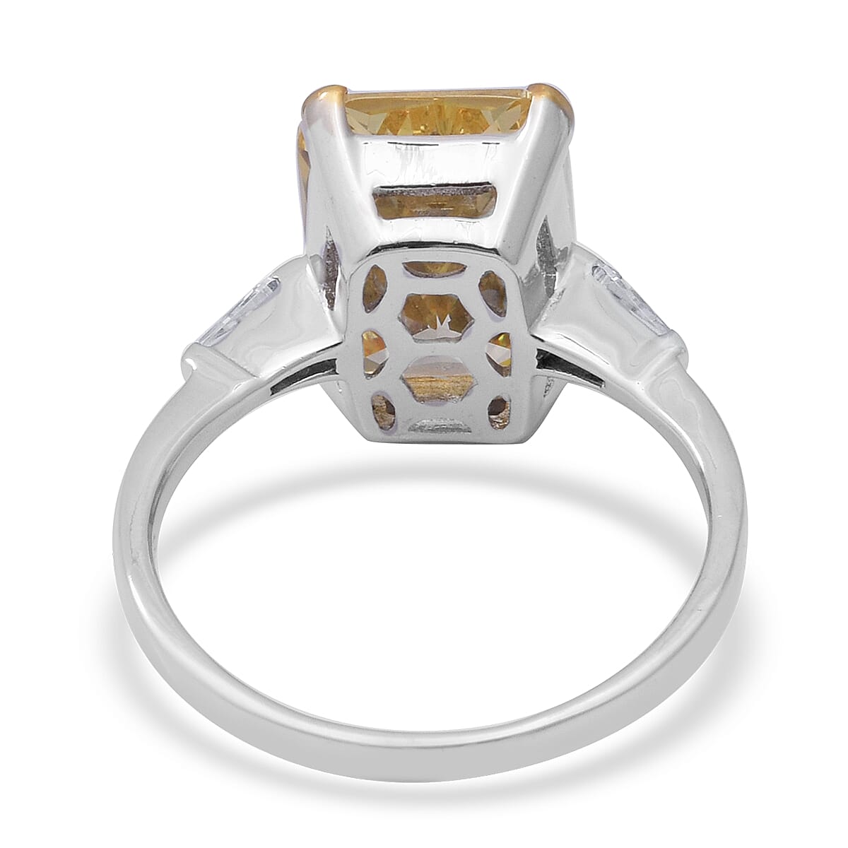 ELANZA Swiss Star Simulated Canary Diamond (Oct 14x10 mm), Simulated Diamond Ring in Rhodium Overlay Sterling Silver
