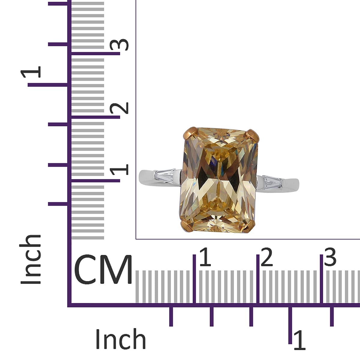 ELANZA Swiss Star Simulated Canary Diamond (Oct 14x10 mm), Simulated Diamond Ring in Rhodium Overlay Sterling Silver