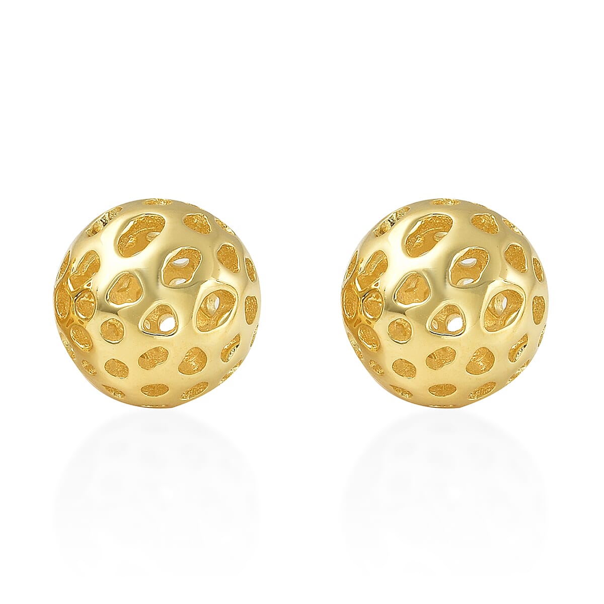 RACHEL GALLEY Yellow Gold Overlay Sterling Silver Globe Stud Earrings (with Fancy Ball Push Back)