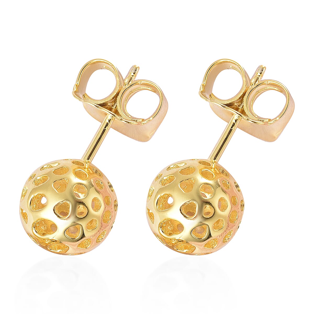 RACHEL GALLEY Yellow Gold Overlay Sterling Silver Globe Stud Earrings (with Fancy Ball Push Back)