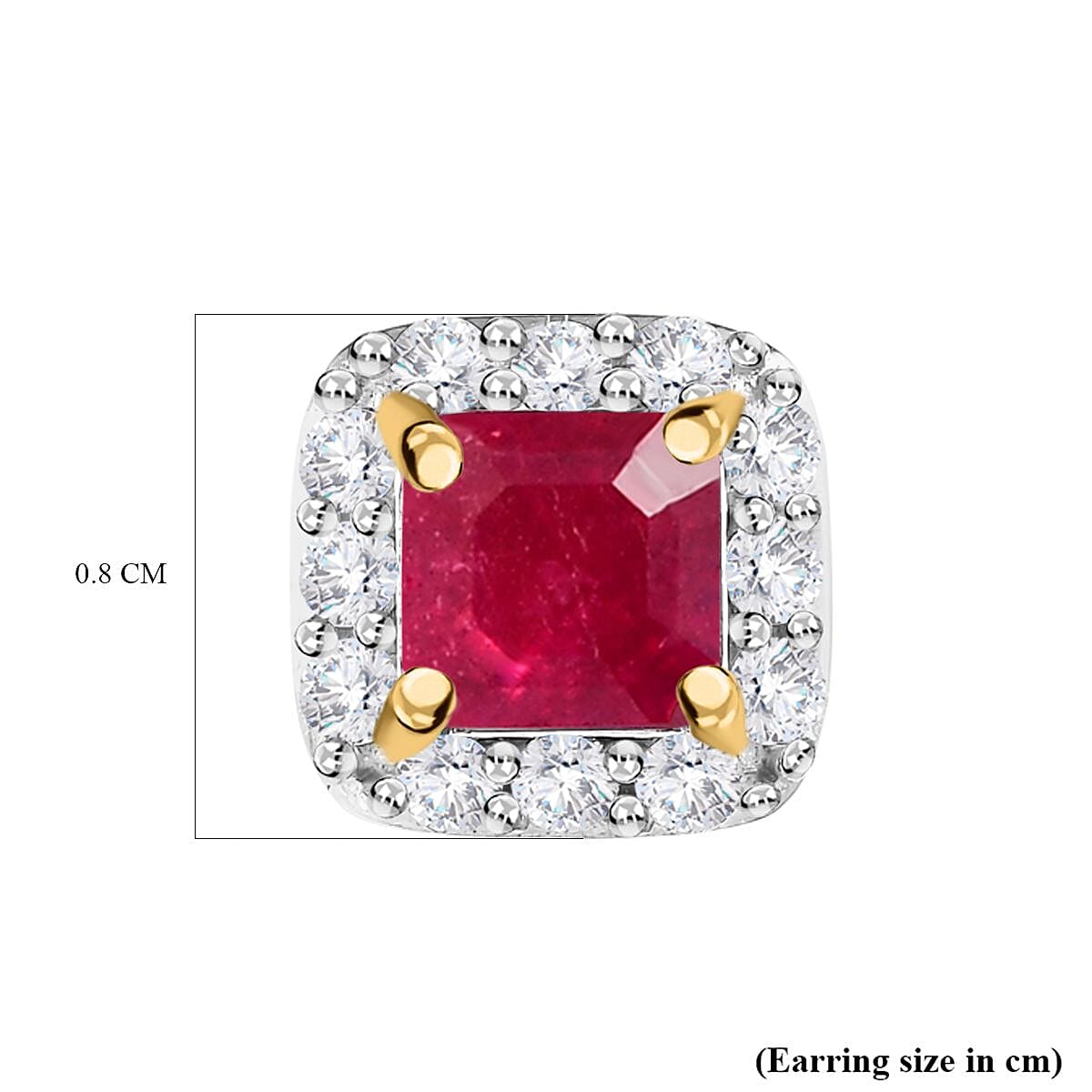 D'Joy African Ruby & Natural Zircon Halo Earrings with Push Back in 18K Vermeil Yellow Gold Plated Sterling Silver 2.29 Ct.