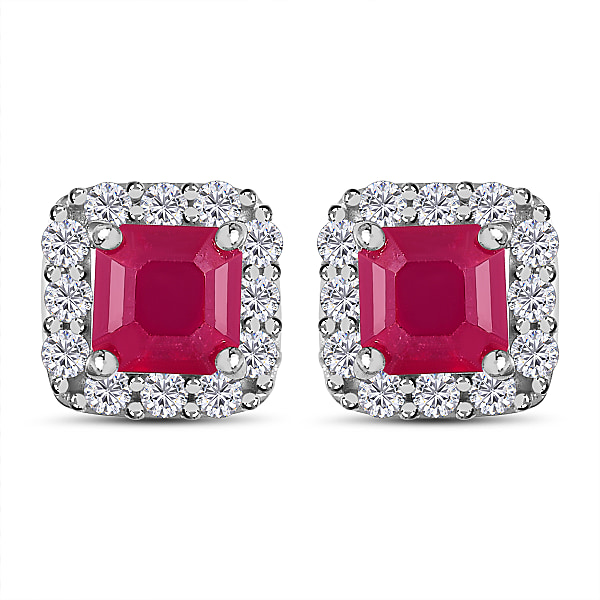 2.50 Ct African Ruby and Zircon Halo Stud Earrings in Sterling Silver ...