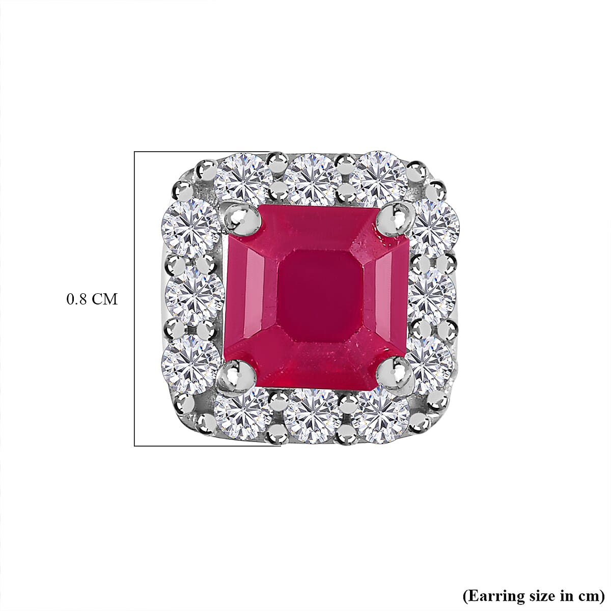 D'Joy African Ruby (Oct) & Natural Zircon Stud Earrings with Push Back in Platinum Overlay Sterling Silver 2.29 Ct.