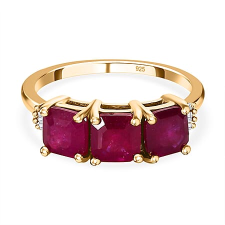 2.50 Ct Niassa Ruby and Diamond Trilogy Ring in 14K Gold Plated Sterling Silver