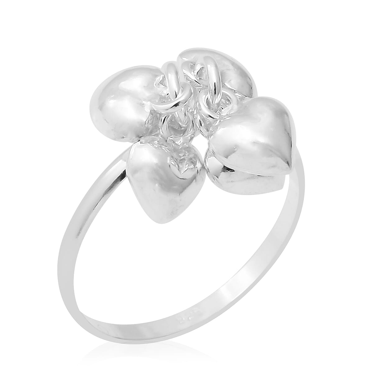 Sterling Silver Hearts Dangle Charm Ring, Silver wt 4.10 Gms