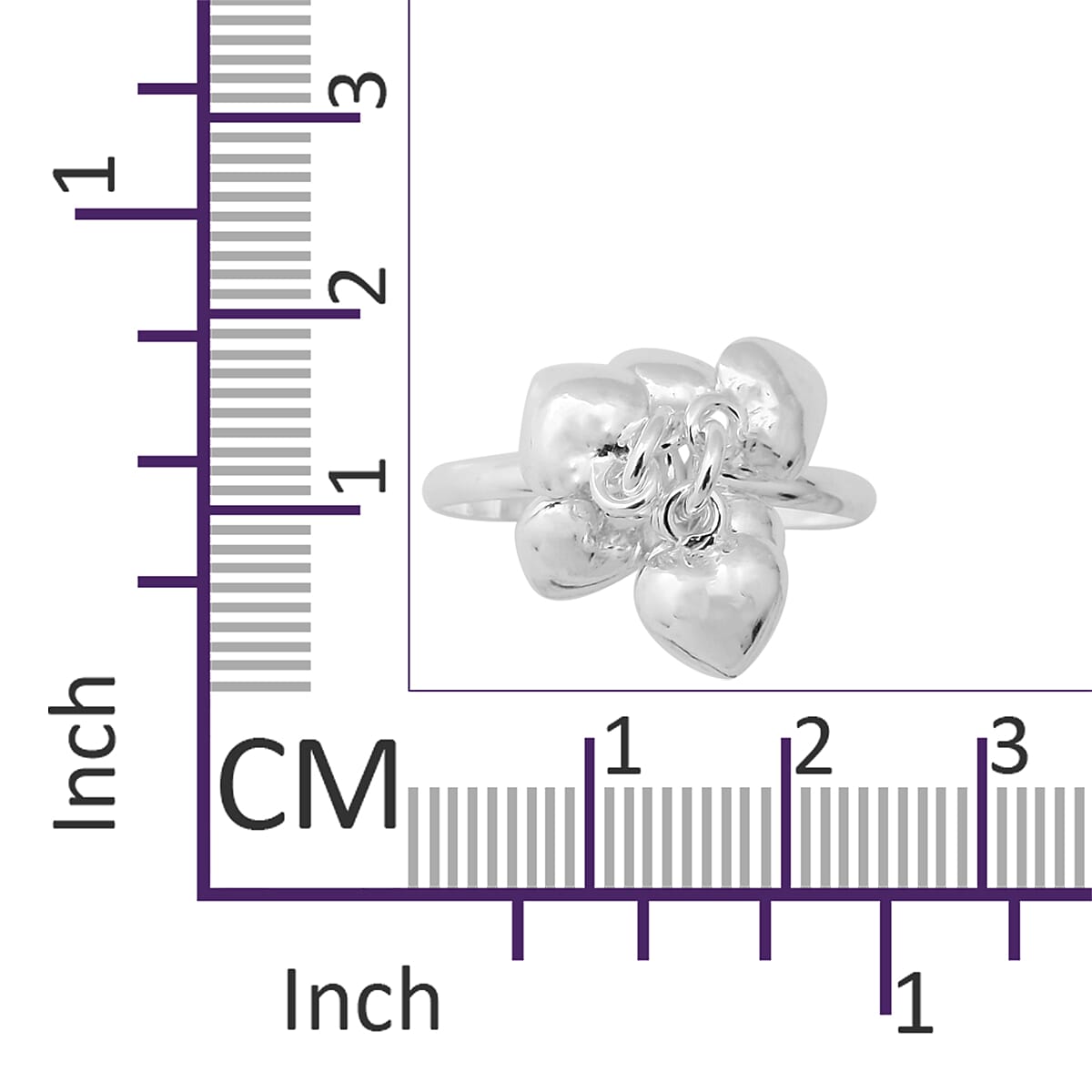 Sterling Silver Hearts Dangle Charm Ring, Silver wt 4.10 Gms