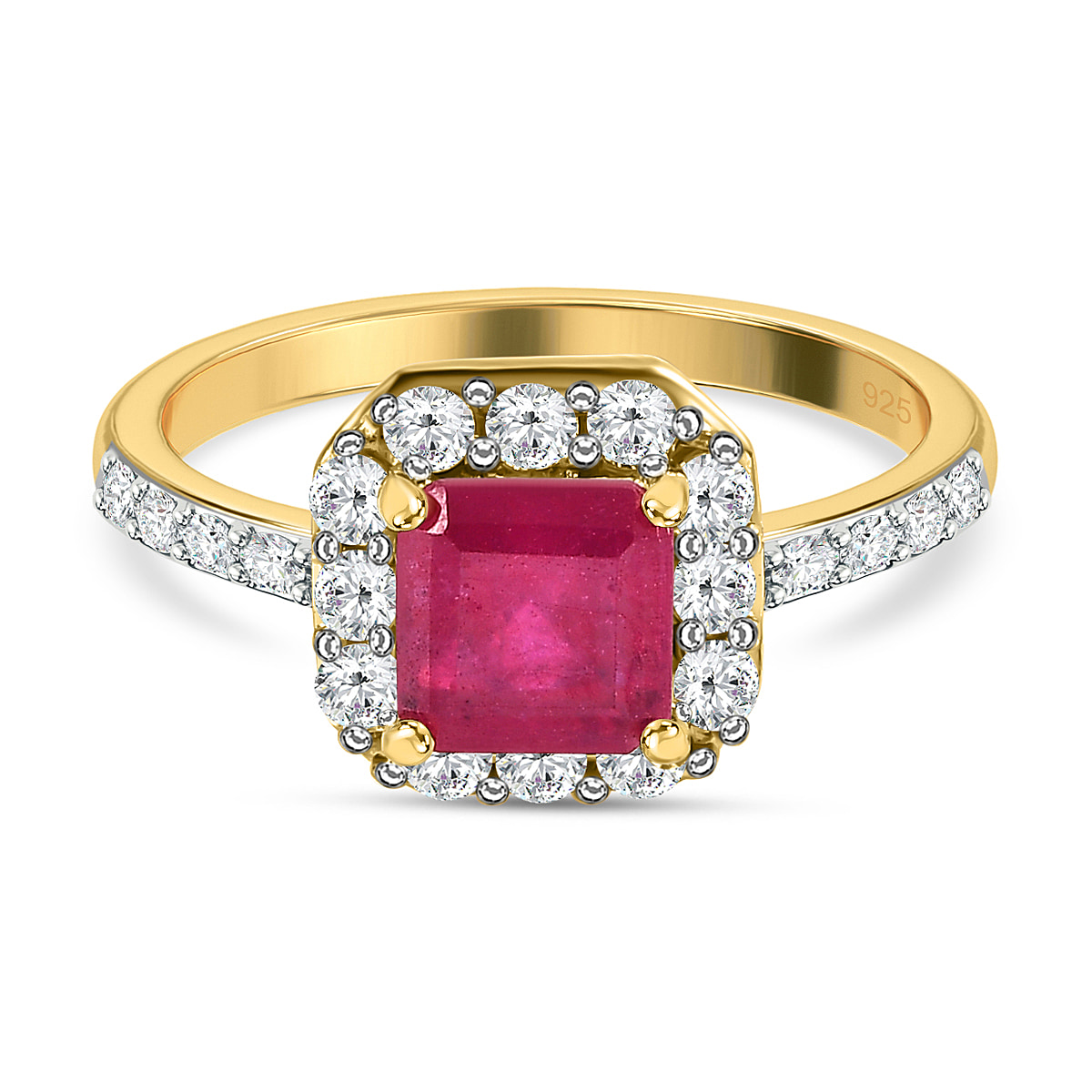 2 Carat African Ruby and Natural Cambodian Zircon Halo Ring in 14K