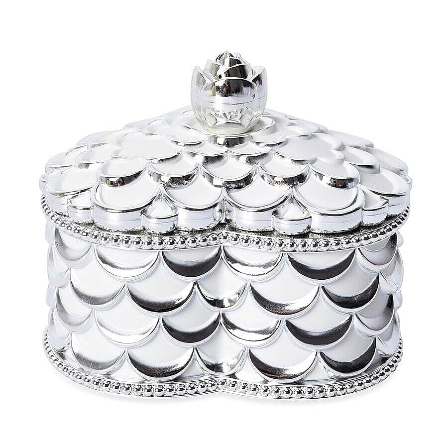 Heart Shape Rosette Texture Jewellery Storage Box with Velvet Scratch Protection and Top Lid Mirror (Size 13x13x10.5 Cm)