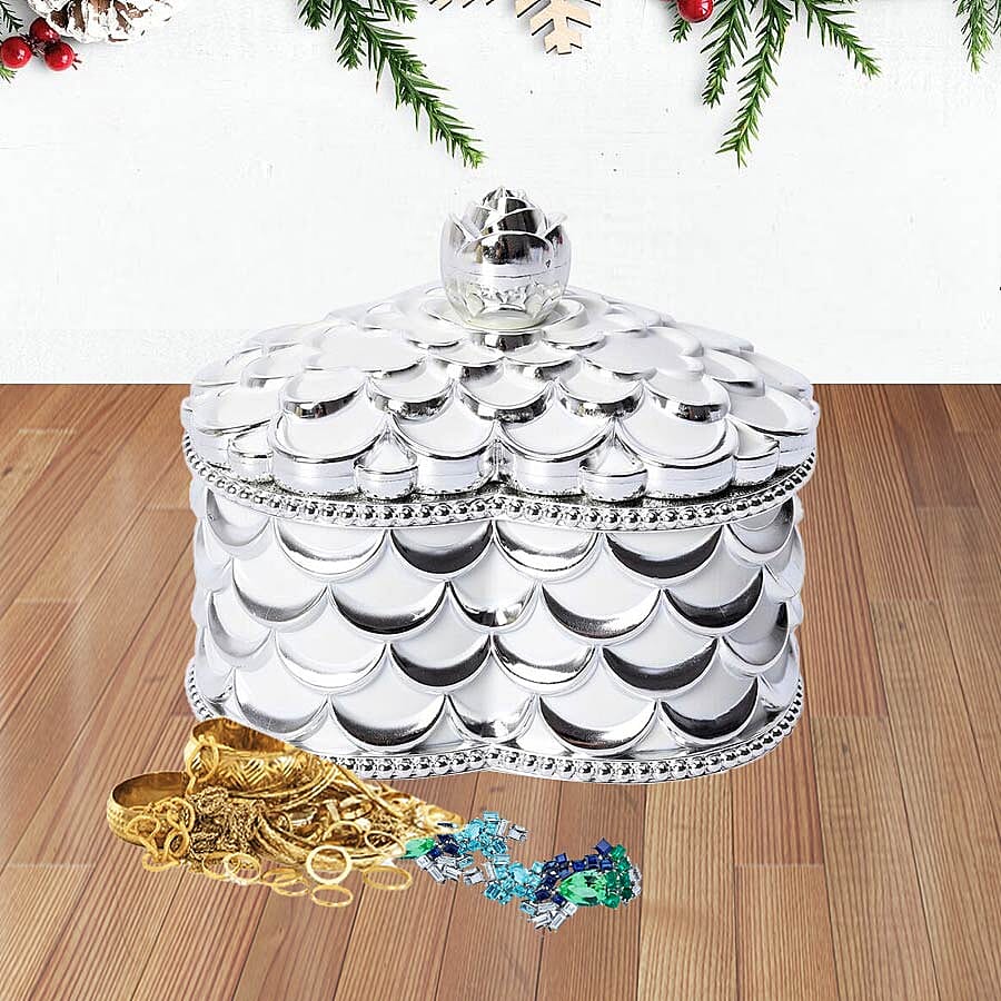 Heart Shape Rosette Texture Jewellery Storage Box with Velvet Scratch Protection and Top Lid Mirror (Size 13x13x10.5 Cm)