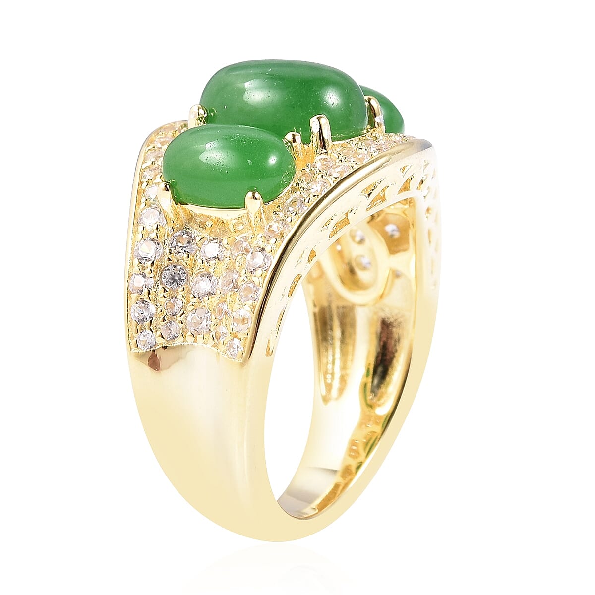 Chinese Green Jade (4.50 Ct),White Zircon Sterling Silver Ring  5.620  Ct.