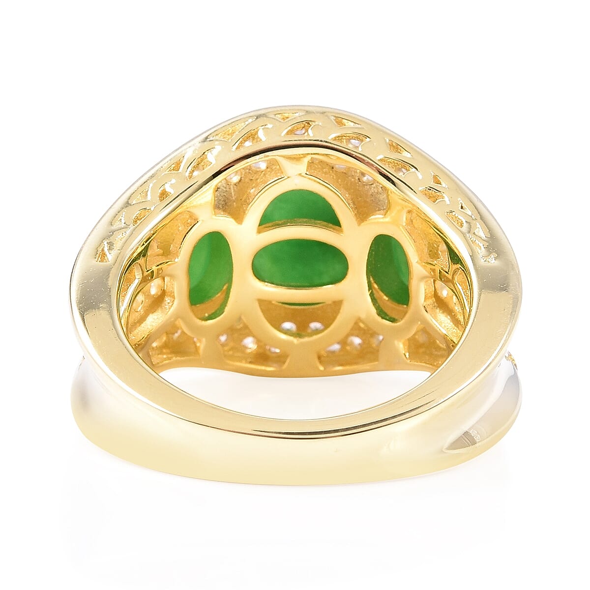 Chinese Green Jade (4.50 Ct),White Zircon Sterling Silver Ring  5.620  Ct.