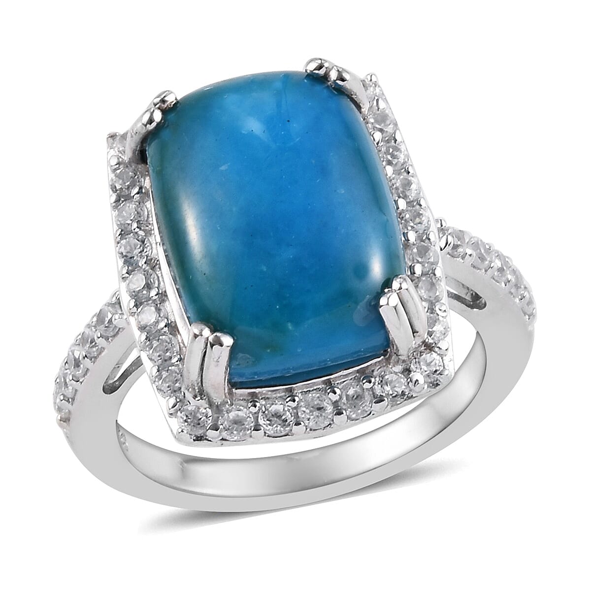 Natural Peruvian Peacock Opalina (Cush 14x10 mm), Natural Cambodian Zircon Ring in Platinum Overlay Sterling Silver 6.00 Ct.