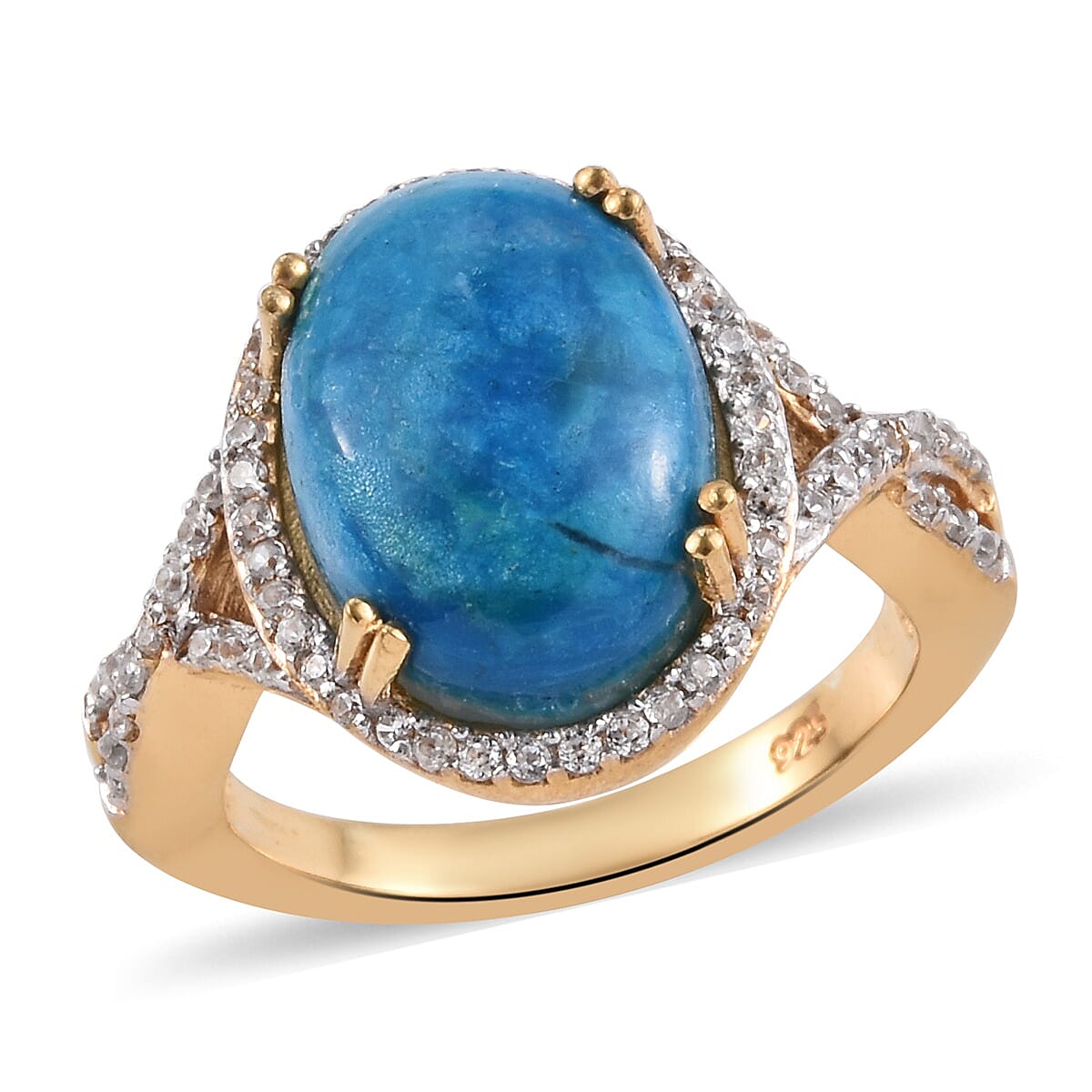 Natural Peruvian Peacock Opalina (Ovl 14x10 mm), Natural Cambodian Zircon Ring in 14K Gold Overlay Sterling Silver 5.000 Ct.