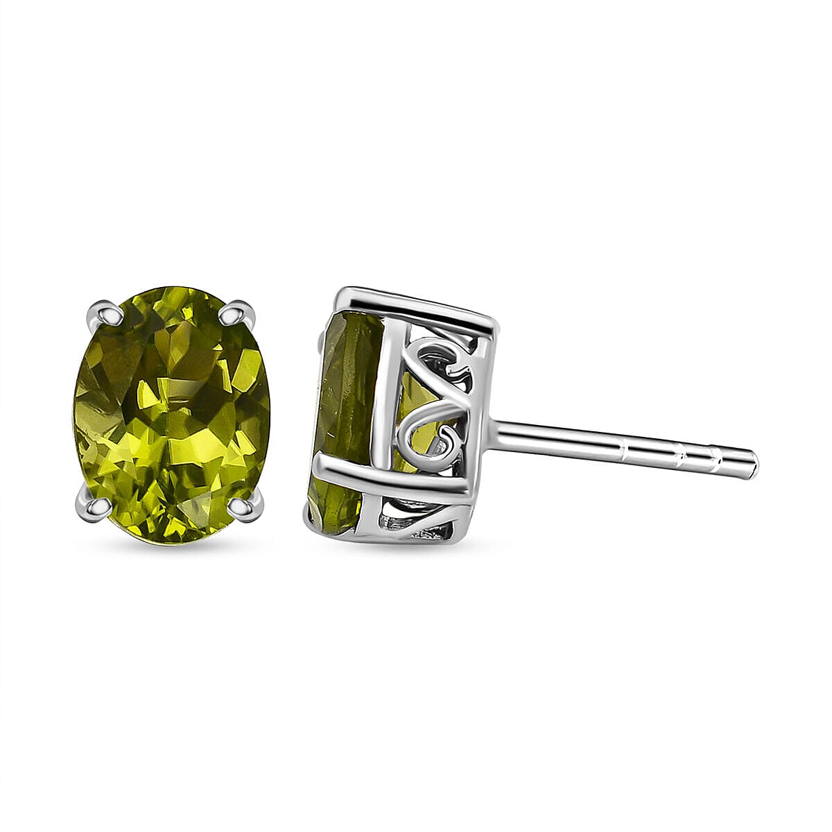 Natural Hebei Peridot  Earrings ( Push Back)  in Platinum Overlay Sterling Silver 2.69 Ct.