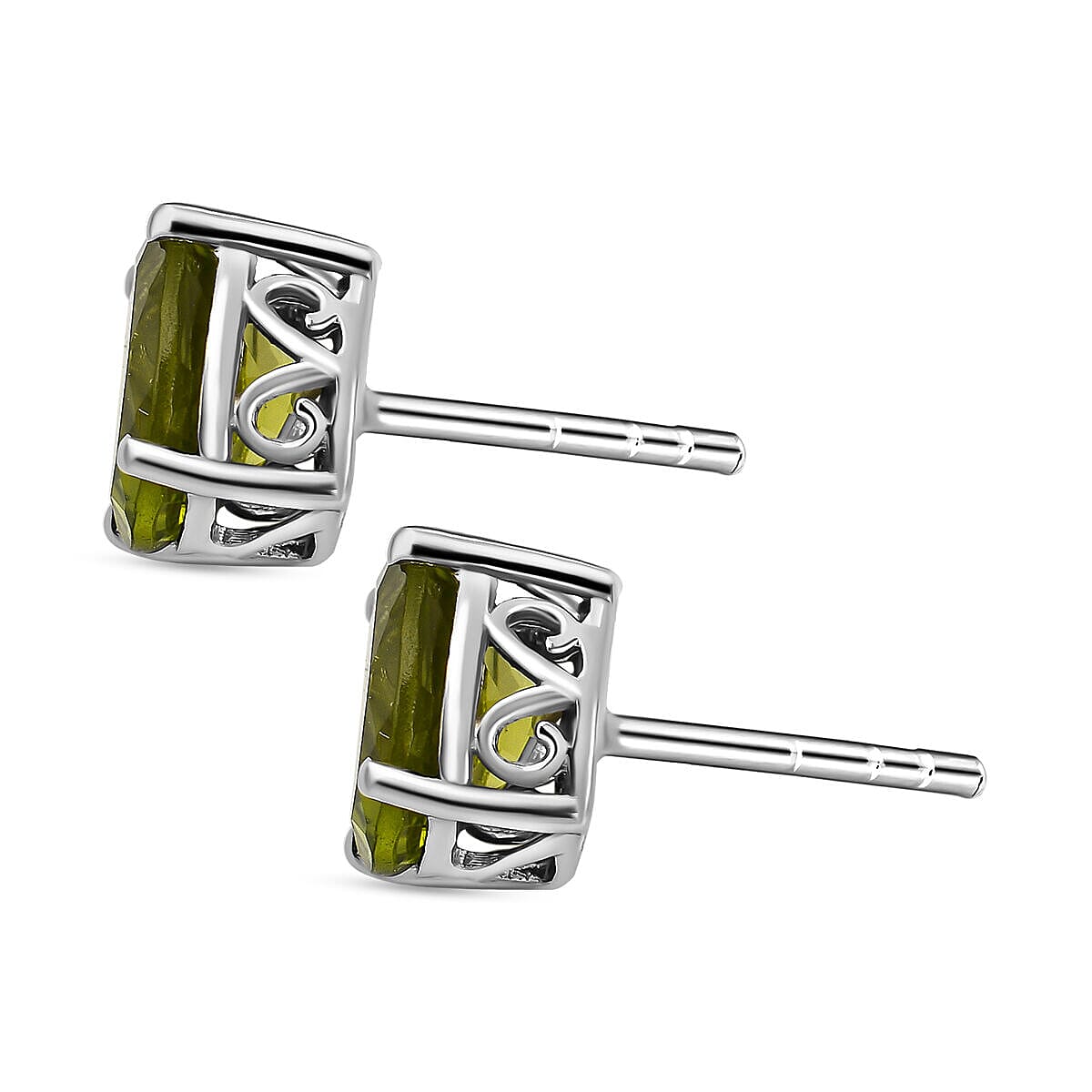 Natural Hebei Peridot  Earrings ( Push Back)  in Platinum Overlay Sterling Silver 2.69 Ct.