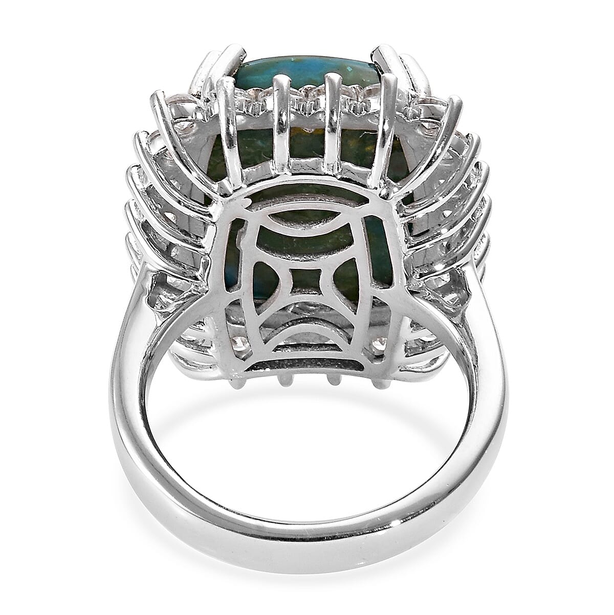 Natural Peruvian Peacock Opalina (Cush 18x13 mm), Natural Cambodian Zircon Ring in Platinum Overlay Sterling Silver 12.00 Ct, Silver wt 6.50 Gms.