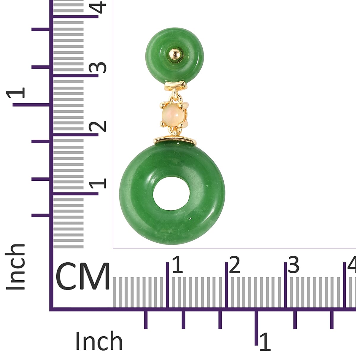 Green Jade and Ethiopian Welo Opal Earrings (with Push Back) in Yellow Gold Vermeil Sterling Silver 35.250 Ct.